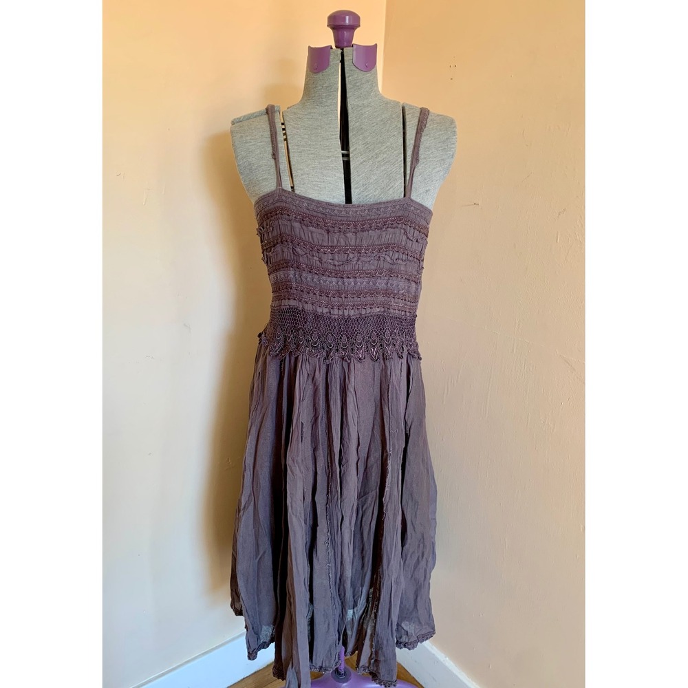 24 Karat Brown Cotton Crochet Lace Boho Midi Dress Size Medium